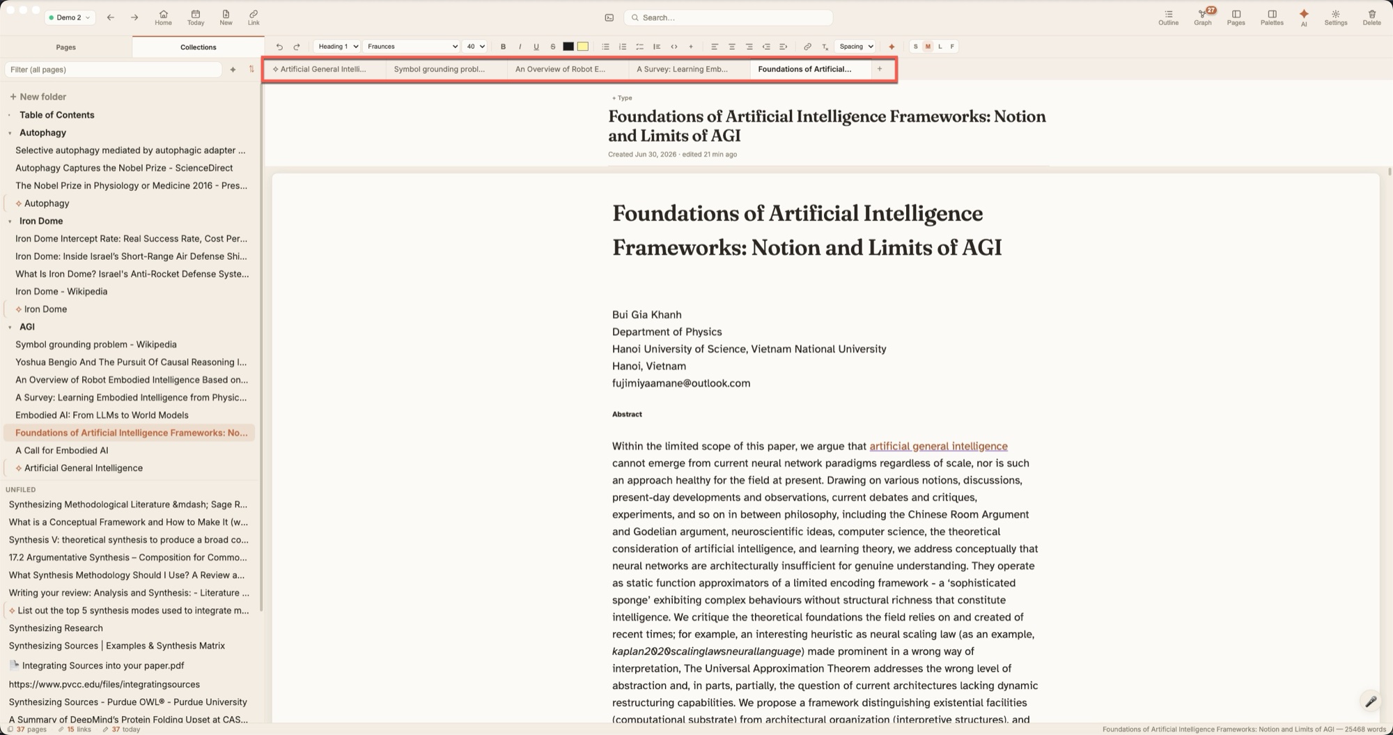 MojoPad with several pages open across tabs
