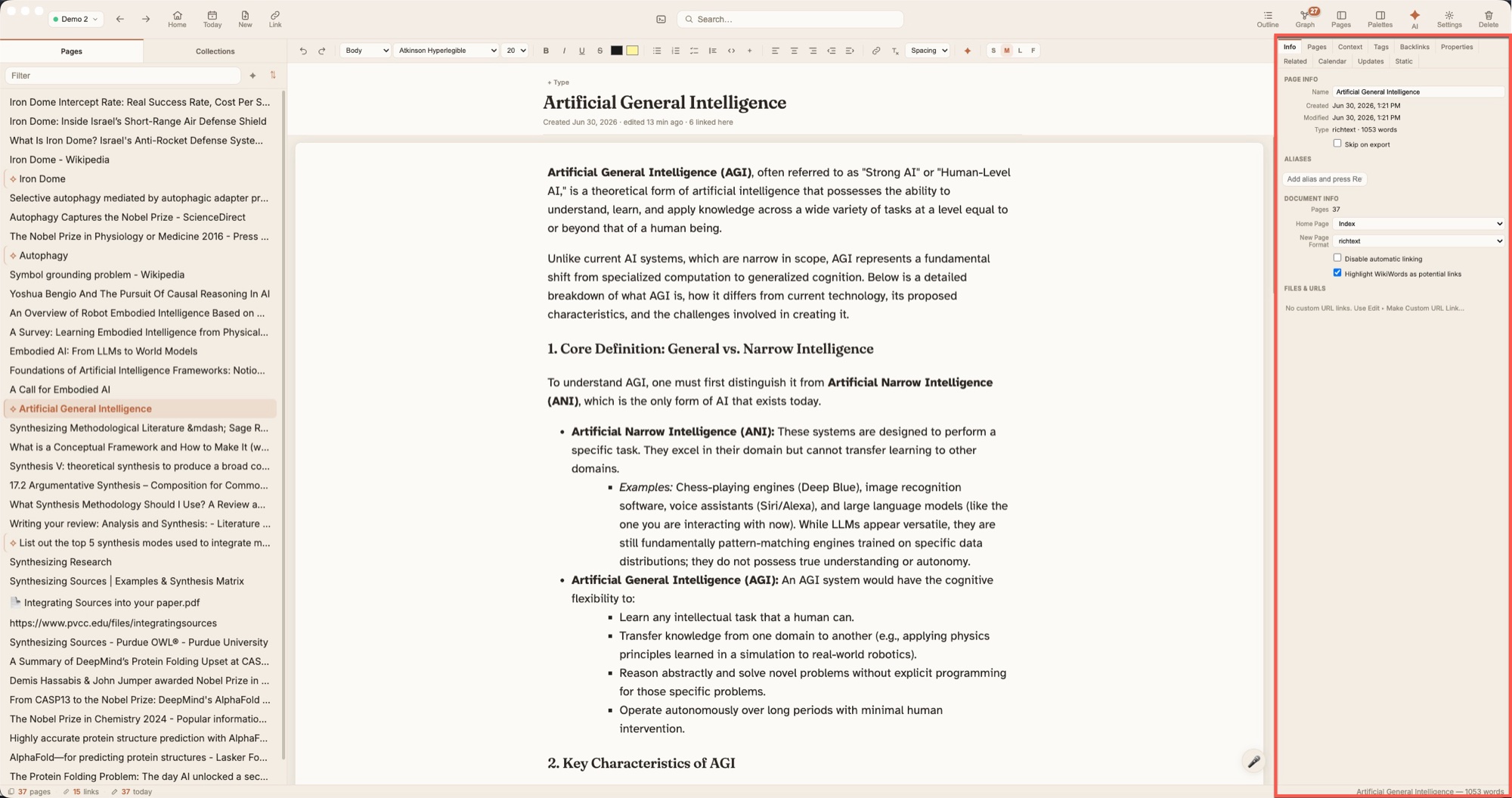 MojoPad's side palette showing the Context view for the current page